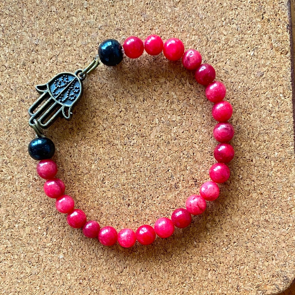 Red Beaded Bracelet with Hamsa Charm